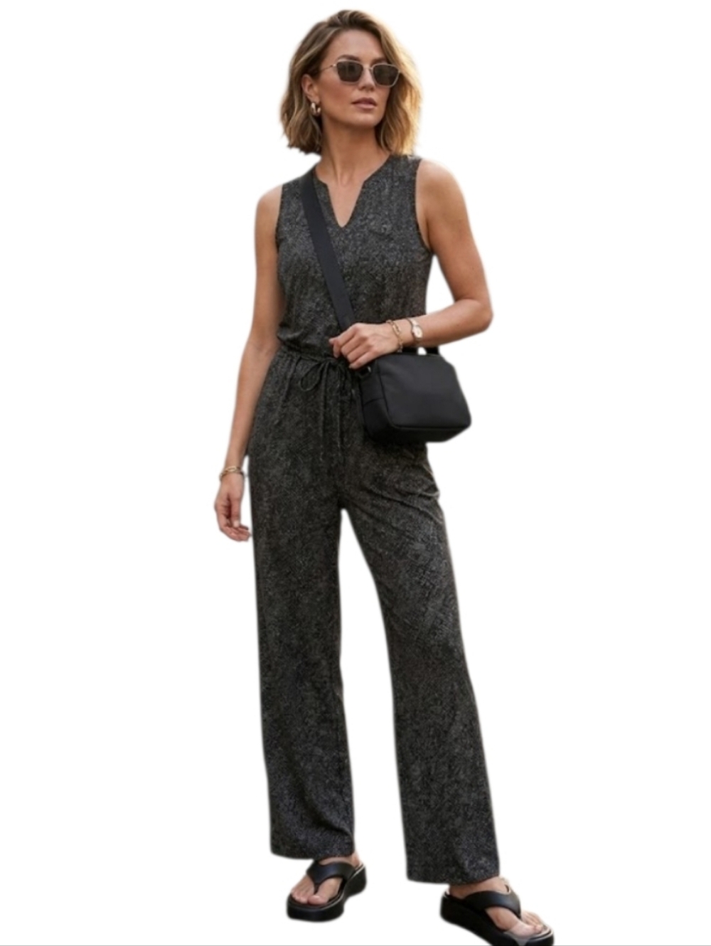 Athleta‎ Topanga Printed Jumpsuit in Viper Black Size Small